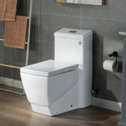WOODBRIDGE Modern Square Design One Piece Dual Flush 1.28 GP Toilet,Chair Height With Soft Closing Seat, Brushed Nickel Button B0920-B/N, White -Woodbridgebath Shop 6082304d24986 thumb 600x600
