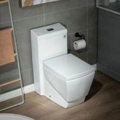 WOODBRIDGE Modern Square Design One Piece Dual Flush 1.28 GP Toilet,Chair Height With Soft Closing Seat, Brushed Nickel Button B0920-B/N, White -Woodbridgebath Shop 60823052c6d81 thumb 600x600