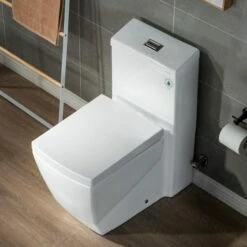 WOODBRIDGE Modern Square Design One Piece Dual Flush 1.28 GP Toilet,Chair Height With Soft Closing Seat, Brushed Nickel Button B0920-B/N, White -Woodbridgebath Shop 608230642f00a thumb 600x600