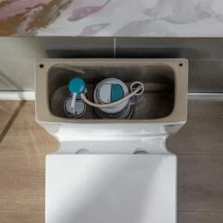 WOODBRIDGE Modern Square Design One Piece Dual Flush 1.28 GP Toilet,Chair Height With Soft Closing Seat, Brushed Gold Button B0920-BG, White -Woodbridgebath Shop 60823263c3862 thumb 600x600