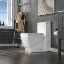 WOODBRIDGE Modern Square Design One Piece Dual Flush 1.28 GP Toilet,Chair Height With Soft Closing Seat, Oil Rubbed Bronze Button B0920-ORB, White -Woodbridgebath Shop 6082344db07d7 thumb 600x600