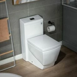 WOODBRIDGE Modern Square Design One Piece Dual Flush 1.28 GP Toilet,Chair Height With Soft Closing Seat, Oil Rubbed Bronze Button B0920-ORB, White -Woodbridgebath Shop 60823450c3b0b thumb 600x600