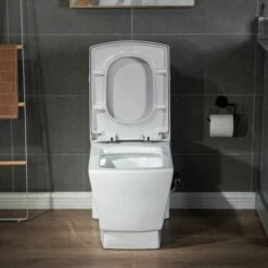 WOODBRIDGE Modern Square Design One Piece Dual Flush 1.28 GP Toilet,Chair Height With Soft Closing Seat, Oil Rubbed Bronze Button B0920-ORB, White -Woodbridgebath Shop 60823459db3b1 thumb 600x600