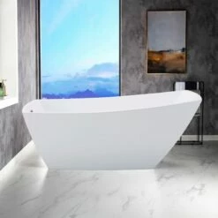 WOODBRIDGE 67" Acrylic Freestanding Bathtub Contemporary Soaking Tub With Brushed Nickel Overflow And Drain,White Tub,B-1608-B/N-Drain&O -Woodbridgebath Shop 608bbca62cfdc thumb 600x600