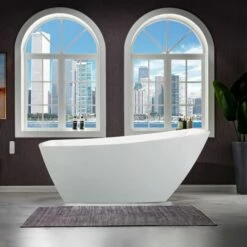 WOODBRIDGE 67" Acrylic Freestanding Bathtub Contemporary Soaking Tub With Brushed Nickel Overflow And Drain,White Tub,B-1608-B/N-Drain&O -Woodbridgebath Shop 608bbcac13ed4 thumb 600x600