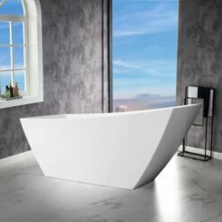 WOODBRIDGE 67" Acrylic Freestanding Bathtub Contemporary Soaking Tub With Brushed Nickel Overflow And Drain,White Tub,B-1608-B/N-Drain&O -Woodbridgebath Shop 608bbcb05eb93 thumb 600x600