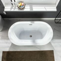 WOODBRIDGE BTA0088 56" Acrylic Freestanding Bathtub Contemporary Soaking Tub With Brushed Nickel Overflow And Drain -Woodbridgebath Shop 609a47876289f thumb 600x600