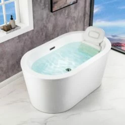 WOODBRIDGE BTA0088 56" Acrylic Freestanding Bathtub Contemporary Soaking Tub With Brushed Nickel Overflow And Drain -Woodbridgebath Shop 609a478ec7718 thumb 600x600