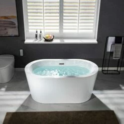 WOODBRIDGE BTA0088 56" Acrylic Freestanding Bathtub Contemporary Soaking Tub With Brushed Nickel Overflow And Drain -Woodbridgebath Shop 609a479a9d253 thumb 600x600