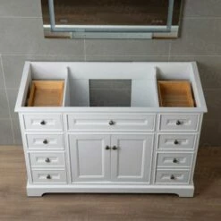WOODBRIDGE London 48" X 21" Solid Wood Vanities In Grey With Carrara White Marble Top And Rectangle Undermount Vitreous China Sink In White, WOODBRIDGE-4821R-WH -Woodbridgebath Shop 60a779b498224 thumb 600x600
