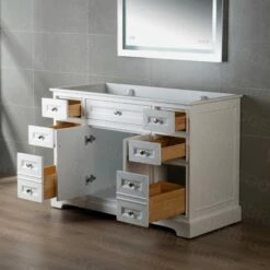 WOODBRIDGE London 48" X 21" Solid Wood Vanities In Grey With Carrara White Marble Top And Rectangle Undermount Vitreous China Sink In White, WOODBRIDGE-4821R-WH -Woodbridgebath Shop 60a779ba7768f thumb 600x600