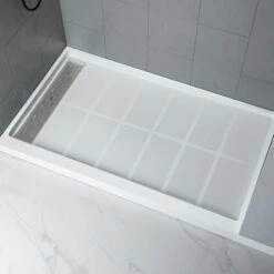 WOODBRIDGE Solid Surface 3-Panel Shower Wall Kit, 32-in L X 60-in W X 96-in H, Stacked Block In A Staggered Vertical Pattern. Matte Finish, Grey -Woodbridgebath Shop 60adf8b820cd9 thumb 600x600