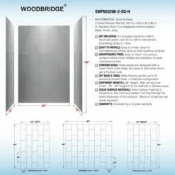 WOODBRIDGE Solid Surface 3-Panel Shower Wall Kit, 32-in L X 60-in W X 96-in H, Stacked Block In A Staggered Vertical Pattern. Matte Finish, Grey -Woodbridgebath Shop 60adf8bac3dfe thumb 600x600