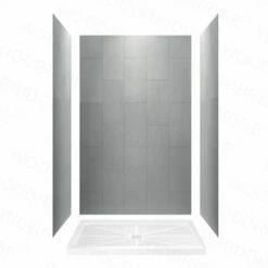 WOODBRIDGE Solid Surface 3-Panel Shower Wall Kit, 32-in L X 60-in W X 96-in H, Stacked Block In A Staggered Vertical Pattern. Matte Finish, Grey -Woodbridgebath Shop 60adf8c067ea8 thumb 600x600