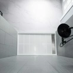 Best Seller WOODBRIDGE Solid Surface 3-Panel Shower Wall Kit, 36-in L X 60-in W X 96-in H, Stacked Block In A Staggered Vertical Pattern. Matte Grey Finish -Woodbridgebath Shop 60adfa0008854 thumb 600x600