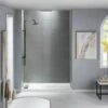 Best Seller WOODBRIDGE Solid Surface 3-Panel Shower Wall Kit, 36-in L X 60-in W X 96-in H, Stacked Block In A Staggered Vertical Pattern. Matte Grey Finish -Woodbridgebath Shop 60adfa00625c2 thumb 600x600