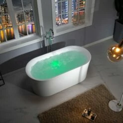 WOODBRIDGE 59" Contemporary Freestanding Acrylic Air Bubble Soaking Bathtub With Chrome Overflow And Drain B0102-C -Woodbridgebath Shop 60b7218a571b7 thumb 600x600