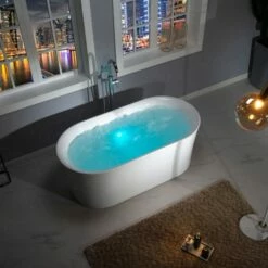 WOODBRIDGE 59" Contemporary Freestanding Acrylic Air Bubble Soaking Bathtub With Chrome Overflow And Drain B0102-C -Woodbridgebath Shop 60b7218e6fc52 thumb 600x600