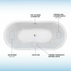 WOODBRIDGE 59" Contemporary Freestanding Acrylic Air Bubble Soaking Bathtub With Chrome Overflow And Drain B0102-C -Woodbridgebath Shop 60b7219000cf2 thumb 600x600