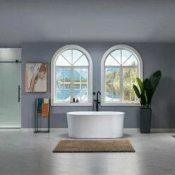 WOODBRIDGE 59" Contemporary Freestanding Acrylic Air Bubble Soaking Bathtub With Chrome Overflow And Drain B0102-C -Woodbridgebath Shop 60b72190cd742 thumb 600x600