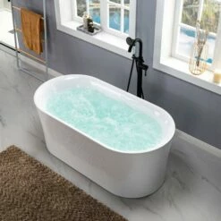 WOODBRIDGE 59" Contemporary Freestanding Acrylic Air Bubble Soaking Bathtub With Chrome Overflow And Drain B0102-C -Woodbridgebath Shop 60b7219550d1f thumb 600x600