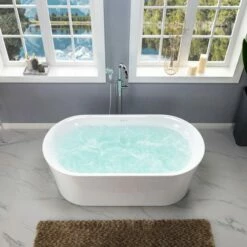 WOODBRIDGE 59" Contemporary Freestanding Acrylic Air Bubble Soaking Bathtub With Chrome Overflow And Drain B0102-C -Woodbridgebath Shop 60b721956004e thumb 600x600