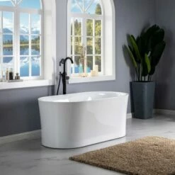 WOODBRIDGE 59" Contemporary Freestanding Acrylic Air Bubble Soaking Bathtub With Chrome Overflow And Drain B0102-C -Woodbridgebath Shop 60b7219c4464e thumb 600x600