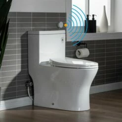 WOODBRIDGE B-0750-A Modern One-Piece Elongated Toilet With Solf Closed Seat And Hand Free Touchless Sensor Flush Kit, White