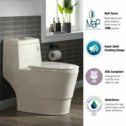WOODBRIDGEE One Piece Toilet With Soft Closing Seat, Chair Height, 1.28 GPF Dual, Water Sensed, 1000 Gram MaP Flushing Score Toilet, B0942, Biscuit -Woodbridgebath Shop 60c0135f46f0e thumb 600x600