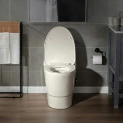 WOODBRIDGEE One Piece Toilet With Soft Closing Seat, Chair Height, 1.28 GPF Dual, Water Sensed, 1000 Gram MaP Flushing Score Toilet, B0942, Biscuit -Woodbridgebath Shop 60c01365ce27f thumb 600x600