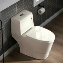WOODBRIDGEE One Piece Toilet With Soft Closing Seat, Chair Height, 1.28 GPF Dual, Water Sensed, 1000 Gram MaP Flushing Score Toilet, B0942, Biscuit -Woodbridgebath Shop 60c01366a90ae thumb 600x600
