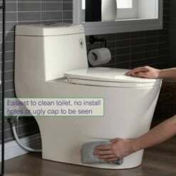 WOODBRIDGEE One Piece Toilet With Soft Closing Seat, Chair Height, 1.28 GPF Dual, Water Sensed, 1000 Gram MaP Flushing Score Toilet, B0942, Biscuit -Woodbridgebath Shop 60c01369a9fc1 thumb 600x600
