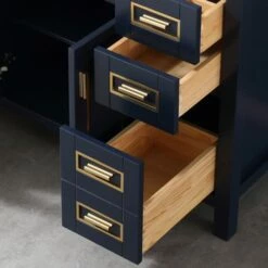 WOODBRIDGE Milan 49” Floor Mounted Single Basin Vanity Set With Solid Wood Cabinet In Navy Blue And Engineered Stone Composite Vanity Top In Carrara White With Pre-installed Undermount Rectangle Bathroom Sink And Pre-Drilled 3-Hole For 8-inch Widespread