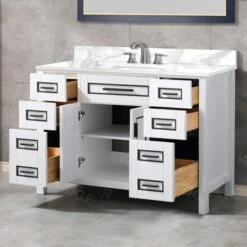 WOODBRIDGE Milan 49” Floor Mounted Single Basin Vanity Set With Solid Wood Cabinet In White And Engineered Stone Composite Vanity Top In Fish Belly White With Pre-installed Undermount Rectangle Bathroom Sink And Pre-Drilled 3-Hole For 8-inch Widespread F -Woodbridgebath Shop 60d3f63cefd59 thumb 600x600