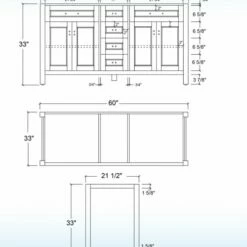 WOODBRIDGE Milan 60"x21"x33" Solid Wood Bath Vanities Cabinet Only Without Top, White, Milan 6021D1-WH -Woodbridgebath Shop 60d3fc1198e87 thumb 600x600 1