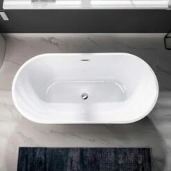 WOODBRIDGE 54" Acrylic Freestanding Bathtub Contemporary Soaking Tub With Brushed Nickel Overflow And Drain,White Tub,B1702-B/N-Drain&O -Woodbridgebath Shop 60d592f4ab22c thumb 600x600