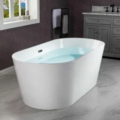 WOODBRIDGE 54" Acrylic Freestanding Bathtub Contemporary Soaking Tub With Brushed Nickel Overflow And Drain,White Tub,B1702-B/N-Drain&O -Woodbridgebath Shop 60d592f9cb770 thumb 600x600