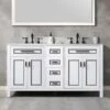 WOODBRIDGE Milan 61” Floor Mounted Single Basin Vanity Set With Solid Wood Cabinet In White, And Carrara White Marble Vanity Top With Pre-installed Undermount Rectangle Bathroom Sink In White, Pre-Drilled 3-Hole For 8-inch Widespread Faucet -Woodbridgebath Shop 60d96d8c65715 thumb 600x600