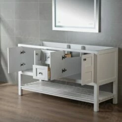Sydney 60" Inch Solid Wood Bathroom Vanity Base Only | 2 Soft Closing Doors And 4 Full Extension Solid Wood Dovetail Drawers | White Vanity Color -Woodbridgebath Shop 60e280e97713e thumb 600x600