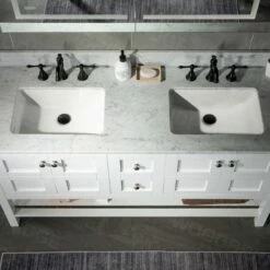 Sydney 60"Bathroom Vanity With Authentic Italian Carrara Marble Top 8" Faucet Holes|Double Rectangle Undermount Sinks|2 Soft Closing Doors And 4 Full Extension Dovetail Drawers | White Vanity Color| -Woodbridgebath Shop 60e2a313a3cb7 thumb 600x600