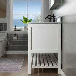 Sydney 60"Bathroom Vanity With Authentic Italian Carrara Marble Top 8" Faucet Holes|Double Rectangle Undermount Sinks|2 Soft Closing Doors And 4 Full Extension Dovetail Drawers | White Vanity Color| -Woodbridgebath Shop 60e2a3199945a thumb 600x600