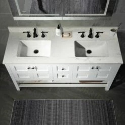Sydney 60"Bathroom Vanity With Engineered Marble White Carrara Color Top 8" Faucet Holes|Double Rectangle Undermount Sinks|2 Soft Closing Doors And 4 Full Extension Dovetail Drawers|White Vanity Color -Woodbridgebath Shop 60e2a4e0ec051 thumb 600x600