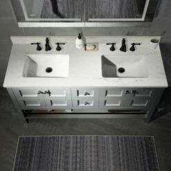 Sydney 60"Bathroom Vanity With Engineered Marble White Carrara Color Top 8" Faucet Holes |Double Rectangle Undermount Sinks|2 Soft Closing Doors And 4 Full Extension Dovetail Drawers|Grey Vanity Color -Woodbridgebath Shop 60e5480b768f6 thumb 600x600