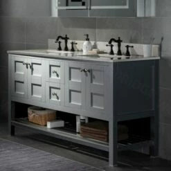 Sydney 60"Bathroom Vanity With Engineered Marble White Carrara Color Top 8" Faucet Holes |Double Rectangle Undermount Sinks|2 Soft Closing Doors And 4 Full Extension Dovetail Drawers|Grey Vanity Color -Woodbridgebath Shop 60e5480d9957c thumb 600x600