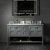 Sydney 60"Bathroom Vanity With Authentic Italian Carrara Marble Top 4" Faucet Holes|Double Rectangle Undermount Sinks|2 Soft Closing Doors And 4 Full Extension Dovetail Drawers | Grey Vanity Color| -Woodbridgebath Shop 60e549744fce7 thumb 600x600