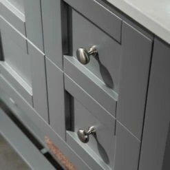 Sydney 60"Bathroom Vanity With Authentic Italian Carrara Marble Top 4" Faucet Holes|Double Rectangle Undermount Sinks|2 Soft Closing Doors And 4 Full Extension Dovetail Drawers | Grey Vanity Color| -Woodbridgebath Shop 60e54980df849 thumb 600x600