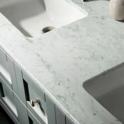 Sydney 60"Bathroom Vanity With Authentic Italian Carrara Marble Top 4" Faucet Holes|Double Rectangle Undermount Sinks|2 Soft Closing Doors And 4 Full Extension Dovetail Drawers | Grey Vanity Color| -Woodbridgebath Shop 60e549815e0f0 thumb 600x600