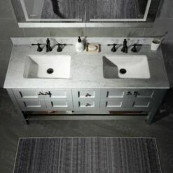 Sydney 60"Bathroom Vanity With Authentic Italian Carrara Marble Top 4" Faucet Holes|Double Rectangle Undermount Sinks|2 Soft Closing Doors And 4 Full Extension Dovetail Drawers | Grey Vanity Color| -Woodbridgebath Shop 60e54982197c2 thumb 600x600