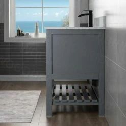 Sydney 60"Bathroom Vanity With Authentic Italian Carrara Marble Top 4" Faucet Holes|Double Rectangle Undermount Sinks|2 Soft Closing Doors And 4 Full Extension Dovetail Drawers | Grey Vanity Color| -Woodbridgebath Shop 60e5498537c5b thumb 600x600