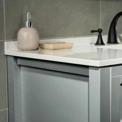 Sydney 60"Bathroom Vanity With Authentic Italian Carrara Marble Top 8" Faucet Holes|Double Rectangle Undermount Sinks|2 Soft Closing Doors And 4 Full Extension Dovetail Drawers | Grey Vanity Color| -Woodbridgebath Shop 60e54a197845e thumb 600x600